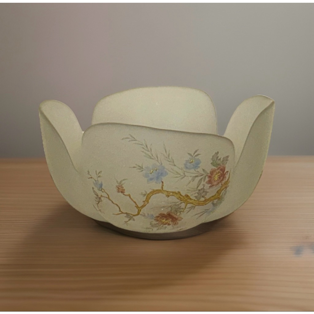 Vintage Viking USA Satin Frosted Hand Painted 4 Petal Lotus Dish
